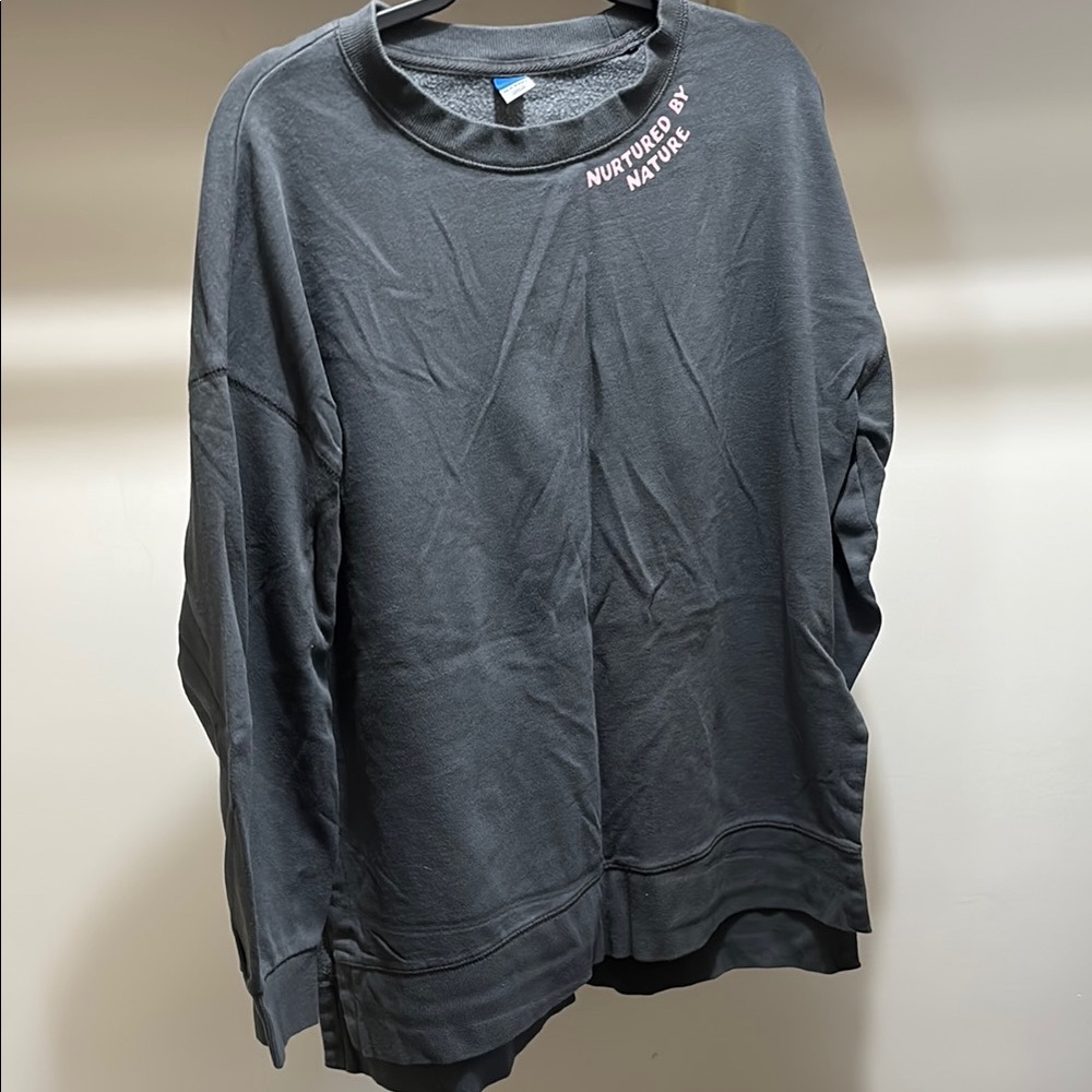 Old Navy Black Crewneck Sweatshirt with "Nurtured by Nature" Neck Text